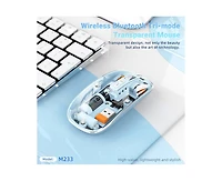 RISOKEYSTransparent Tri-Mode Wireless Mouse, 2.4G+BT5.1, Rechargeable Silent Office Mouse with 800/1200/1600 Dpi,Lightweight for Laptop, Pc, Mac,iPad