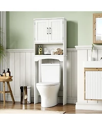 Homfan Over The Toilet Storage Cabinet with Double Doors and Anti-Tip Device, Above , Free Standing Toilet Cabinet