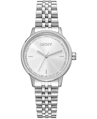 Dkny Women's Silver Crystal Accented Dial Stainless Steel Bracelet Watch, 30mm