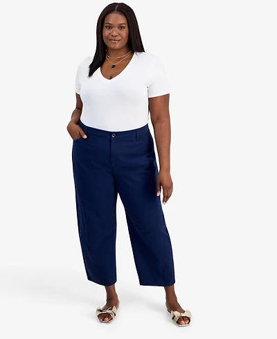 On 34th Trendy Plus High-Rise Twill Barrel-Leg Pants, Macy's Exclusive