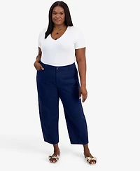 On 34th Trendy Plus High-Rise Twill Barrel-Leg Pants, Macy's Exclusive