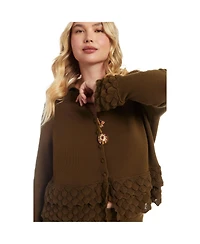 June & Vie Women's Ruffled Peplum Cardigan Sweater