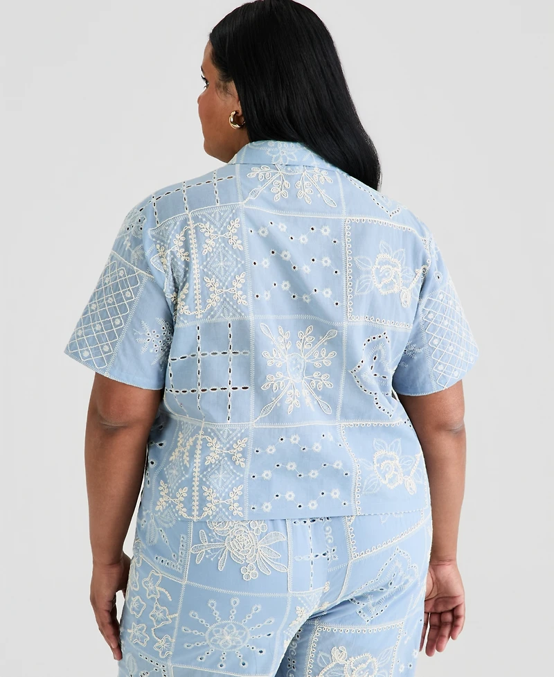 And Now This Trendy Plus Embroidered Short-Sleeve Shirt, Macy's Exclusive