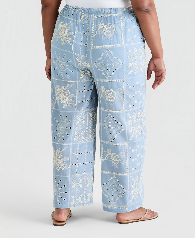 And Now This Trendy Plus Embroidered Wide Leg Jeans, Macy's Exclusive