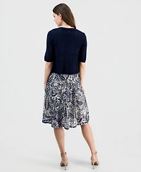 Robbie Bee Women's Printed Dress & Pointelle Shrug Set