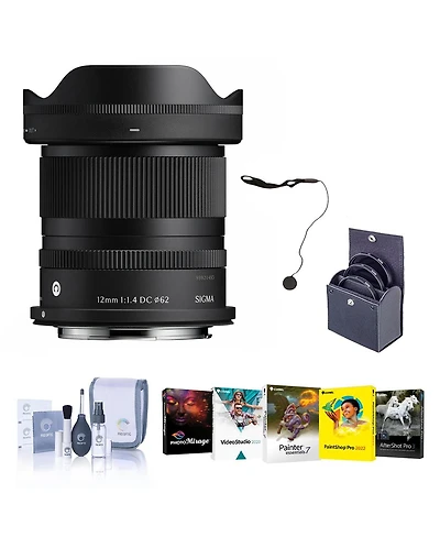 Sigma 12mm f/1.4 Dc Contemporary Lens for Canon Rf, Bundle with 62mm Filter Kit, Pc Software Kit, Cap Keeper and Cleaning Kit