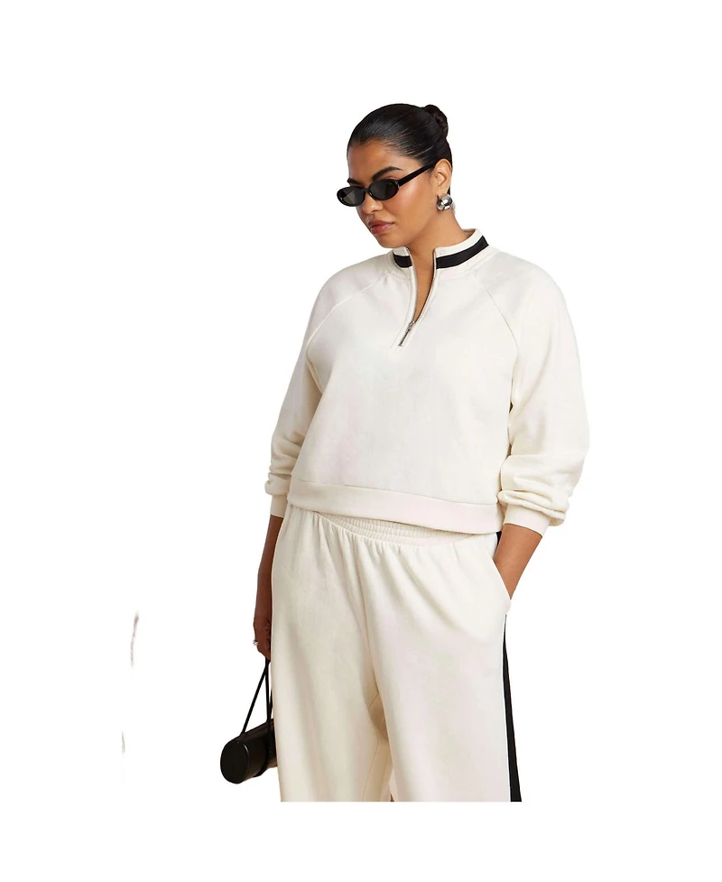 Eloquii Women's Quarter Zip Stripe Detail Sweatshirt