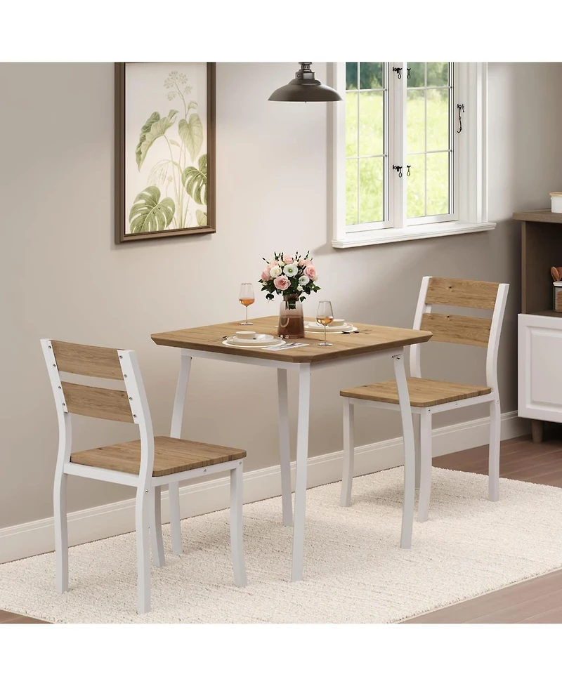 gaomon 3Pcs Dining Table Set for 2, Small Kitchen Table Set with 2 Upholstered Chairs and Metal Frame & Wood Tabletop, Apartment, Home Kitchen