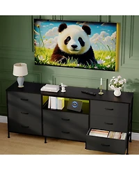 gaomon 63" w Led Tv Stand Dresser with 8 Fabric Drawers, Dressers & Chests of Drawers Tv Stand with Storage, Steel Frame & Led Lighting