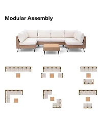 Decksplore 7 Piece Outdoor Sectional Sofa Pe Rattan Wicker Patio Conversation Sets, All Weather Patio Furniture Set