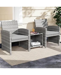 Costway 3 Pcs Patio Furniture Set with Tempered Glass Coffee Table & Soft Seat Cushions