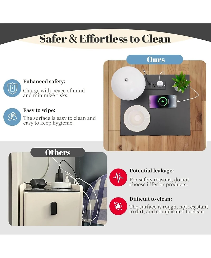 gaomon Farmhouse Nightstands Set of 2, Wooden Bedside Table with Charging Station, End Table with 2 Drawers