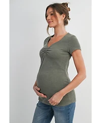 Hello Miz Maternity Ribbed Sweetheart Neck Short-Sleeve Top