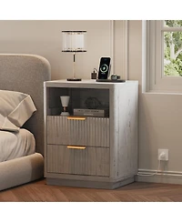 gaomon Fluted Nightstand with Charging Station, Mid Century Modern Nightstand