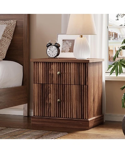 gaomon Fluted Nightstand with 2 Drawers, Mid Century Modern Bedside Table for Living Room