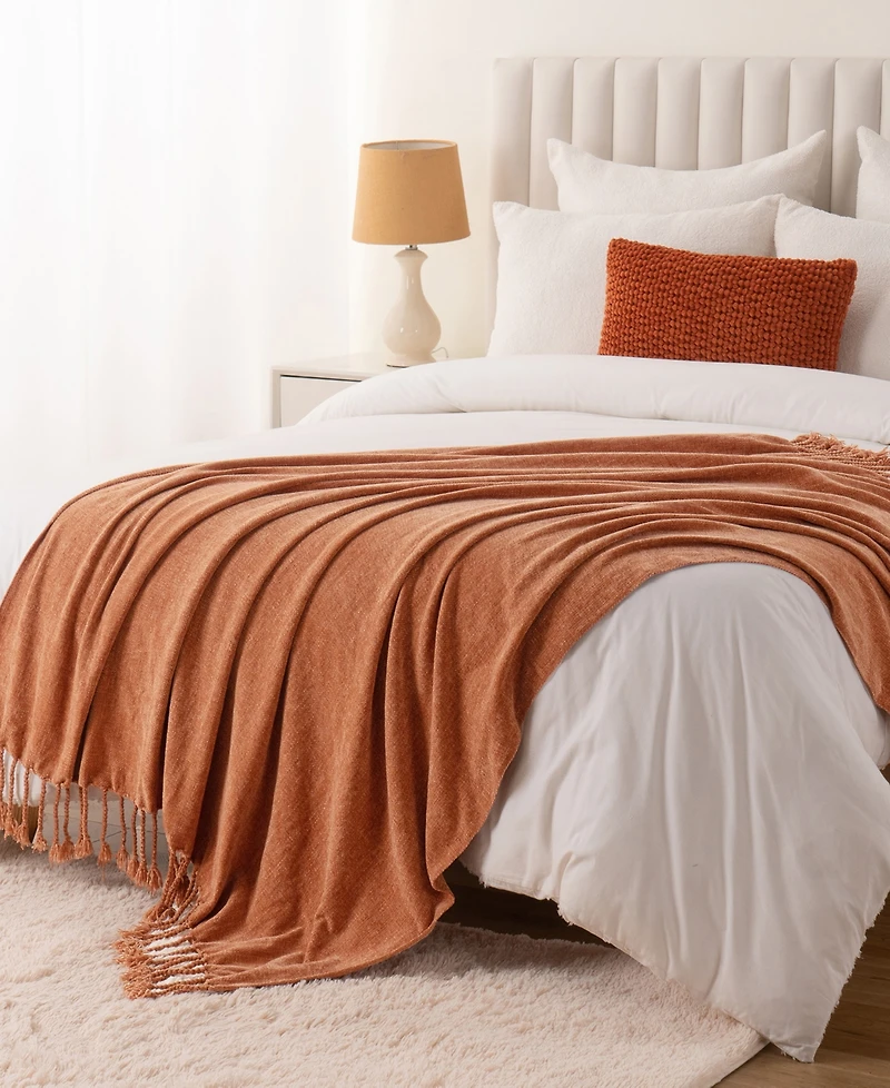 Battilo Lifestyle Chenille Throw with Fringe Tassels, 50" x 60"