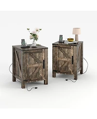gaomon Rustic Farmhouse Nightstand with Charging Station, Barn Door & Adjustable Storage Shelf