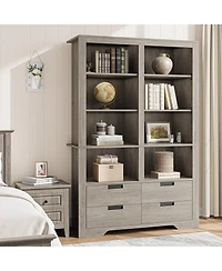 gaomon 72" Tall Bookshelf with 4 Drawers, Farmhouse 6-Tier Double Wide Bookcase Storage, Large Freestanding