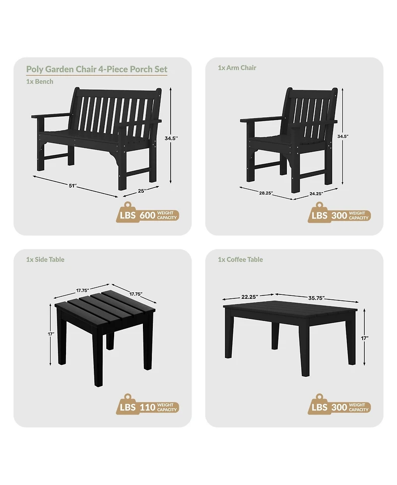 WestinTrends 4-Piece Hdpe Outdoor Patio Furniture Couch Set