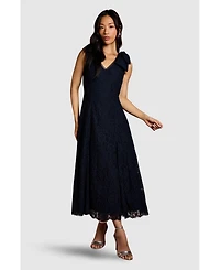 Coast Women's Bow Shoulder V Neck Lace Midi Dress