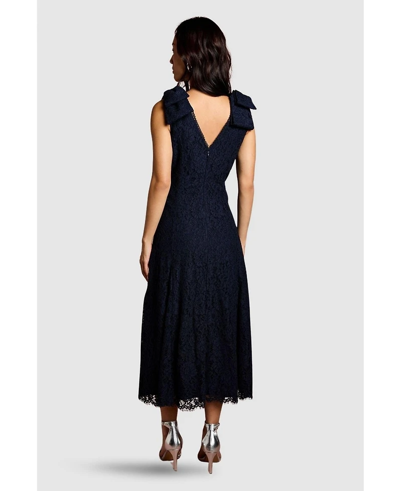 Coast Women's Bow Shoulder V Neck Lace Midi Dress