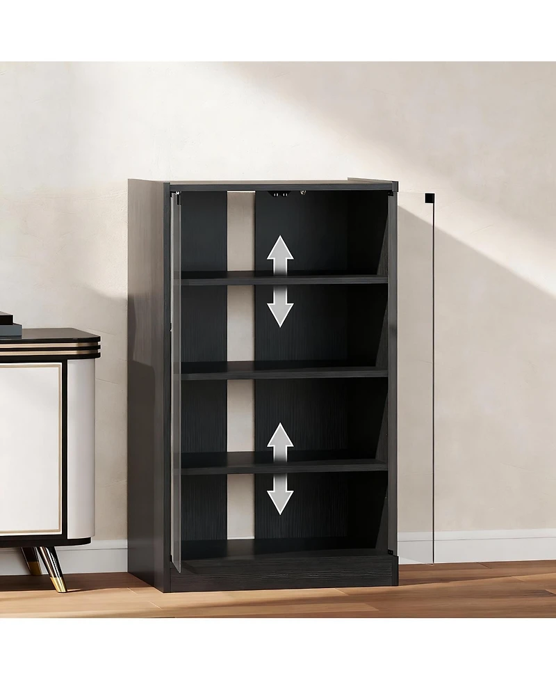 Yigii 4-Tier Media Cabinet with Tempered Glass Doors and Cable Management