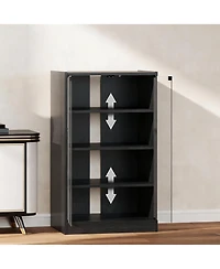 Yigii 4-Tier Media Cabinet with Tempered Glass Doors and Cable Management