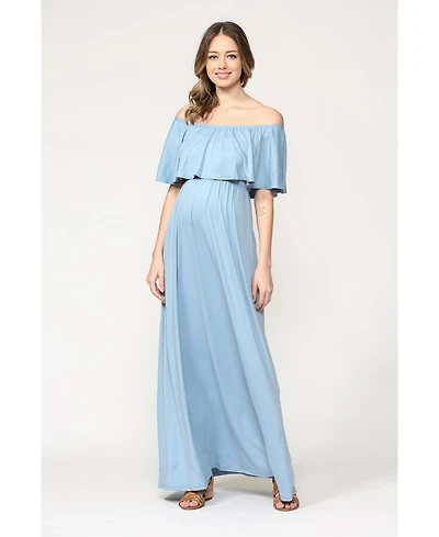 Hello Miz Maternity Off-Shoulder Ruffled Maxi Dress