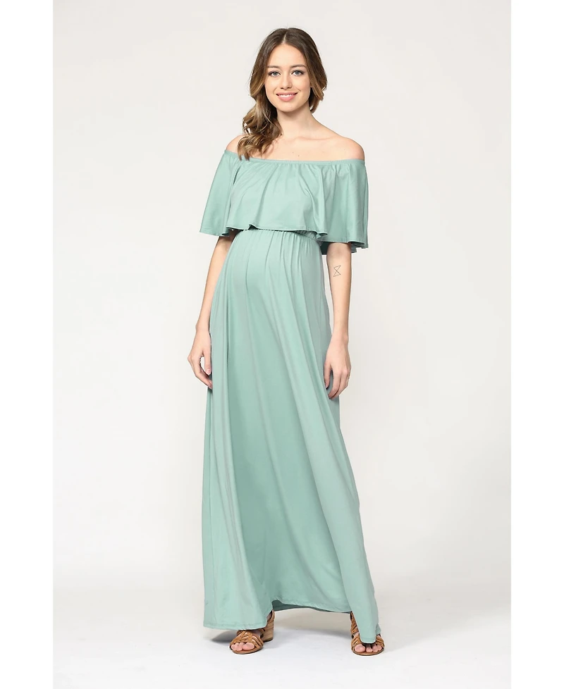 Hello Miz Maternity Off-Shoulder Ruffled Maxi Dress