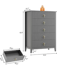 gaomon 47.2" Wide Fluted Dresser - 6-Drawer Chest with Metal Handles, Natural Wood for Bedroom