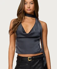 Edikted Women's Satin Effect Cowl Neck Scarf Top