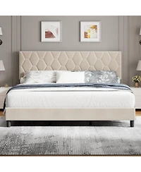 gaomon Bed Frame with Adjustable Headboard, Upholstered Platform Sturdy Wood Slats Support, No Box Spring Needed