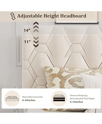 gaomon Bed Frame with Adjustable Headboard, Upholstered Platform Sturdy Wood Slats Support, No Box Spring Needed