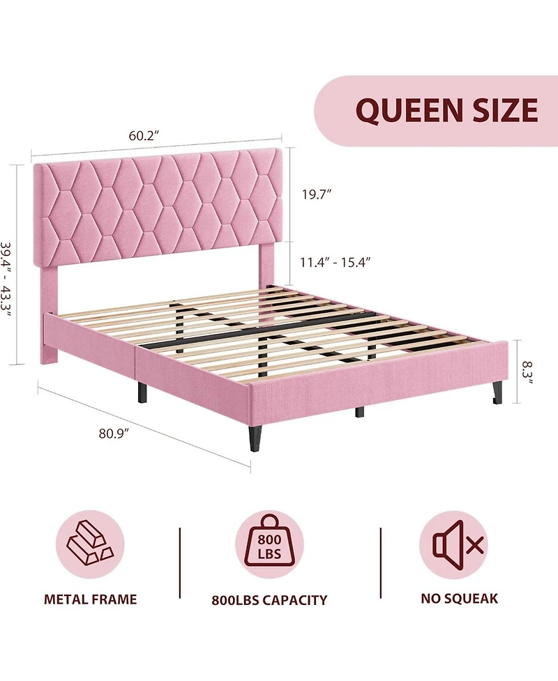 gaomon Bed Frame with Adjustable Headboard, Upholstered Platform Sturdy Wood Slats Support, No Box Spring Needed
