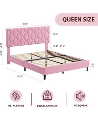 gaomon Bed Frame with Adjustable Headboard, Upholstered Platform Sturdy Wood Slats Support, No Box Spring Needed