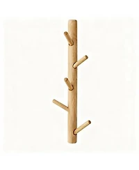 Yigii Oak Wood Wall Mounted Coat Rack For Coats Hats Towels Purse