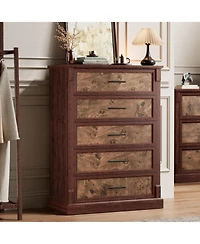 gaomon 5 Drawer Dresser for Bedroom, Farmhouse Tall Chest of Drawers with Metal Handles, Rustic Wooden Living Room
