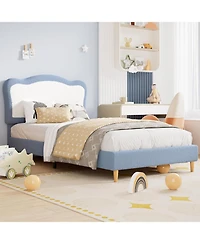gaomon Bed Frame for Kids, Boucle Upholstered Platform Bed with Headboard for Girls Boys, Wooden Slats Support