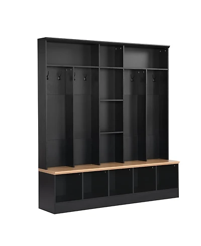 Clihome Wide Design Hall Tree with Storage Bench 8 Hooks for Entryway