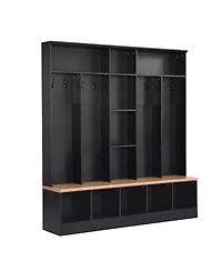 Clihome Wide Design Hall Tree with Storage Bench 8 Hooks for Entryway