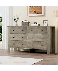 gaomon Grey 6 Drawer Dresser for Bedroom, Modern Wide Dresser Organizer with Storage Drawers, Wooden Chests of Drawers