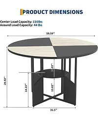 gaomon Round Dining Table Wood Kitchen & Room with Pedestal Base, Adjustable Feet, Space Saving Farmhouse Circle Dinner