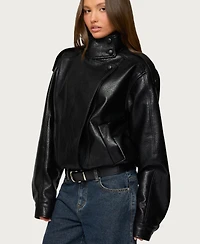 Edikted Women's Jaicee High Neck Oversized Faux Leather Jacket