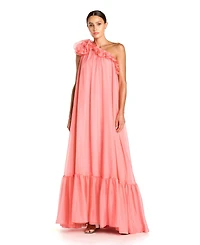 Mac Duggal Women's One Shoulder Chiffon Maxi Gown with 3D Rosette