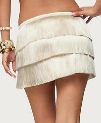 Edikted Women's Sarai Tiered Fringed Mini Skirt