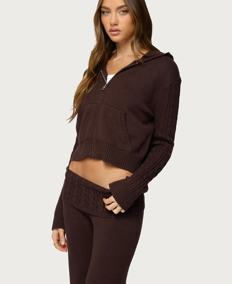 Edikted Women's Lula Cable Knit Zip Up Hoodie