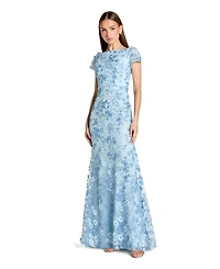 Women's Floral Applique Boat Neck Short Sleeve Gown