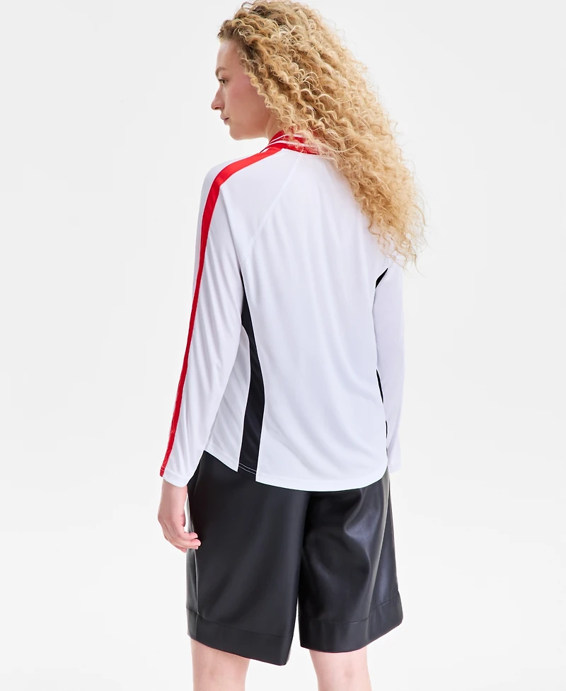 Bar Iii Women's Sporty Graphic Long-Sleeve Polo Top, Macy's Exclusive