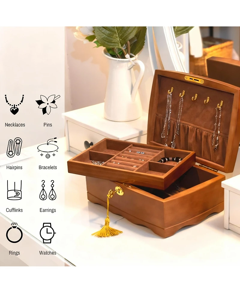 Yigii Wooden Jewelry Box with Lock for Women