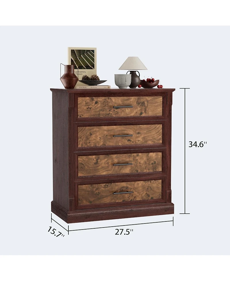 gaomon Farmhouse 4 Drawer Dresser for Bedroom, Tall Chest of Drawers with Metal Handles, Rustic Wooden Tv Stand, Living Room, Hallway